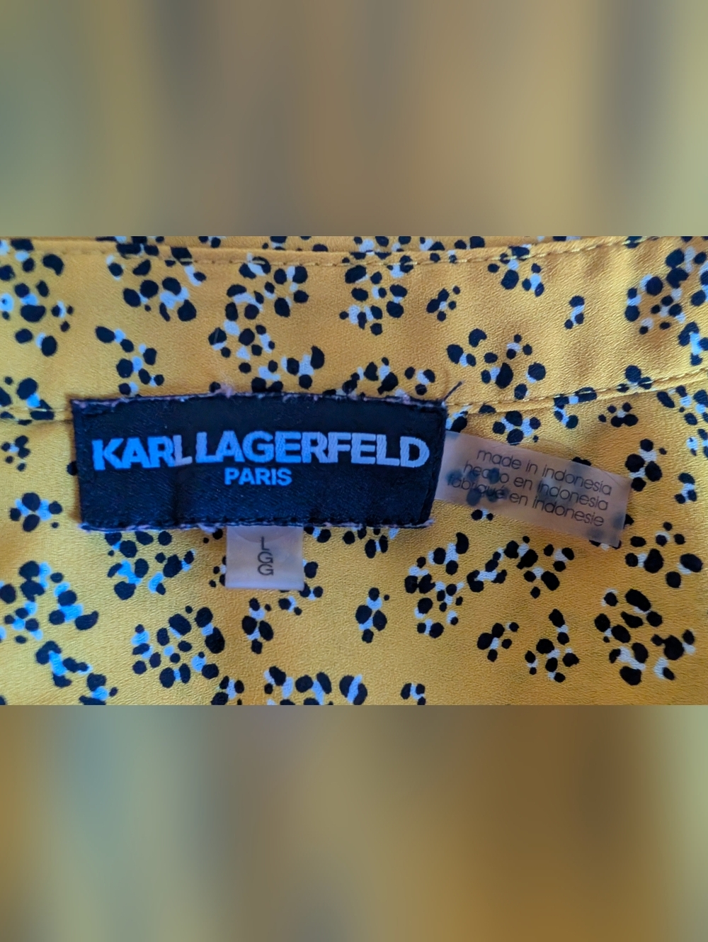 Karl Lagerfeld Mustard Yellow Floral Button-Front Blouse - Picture 3 of 3